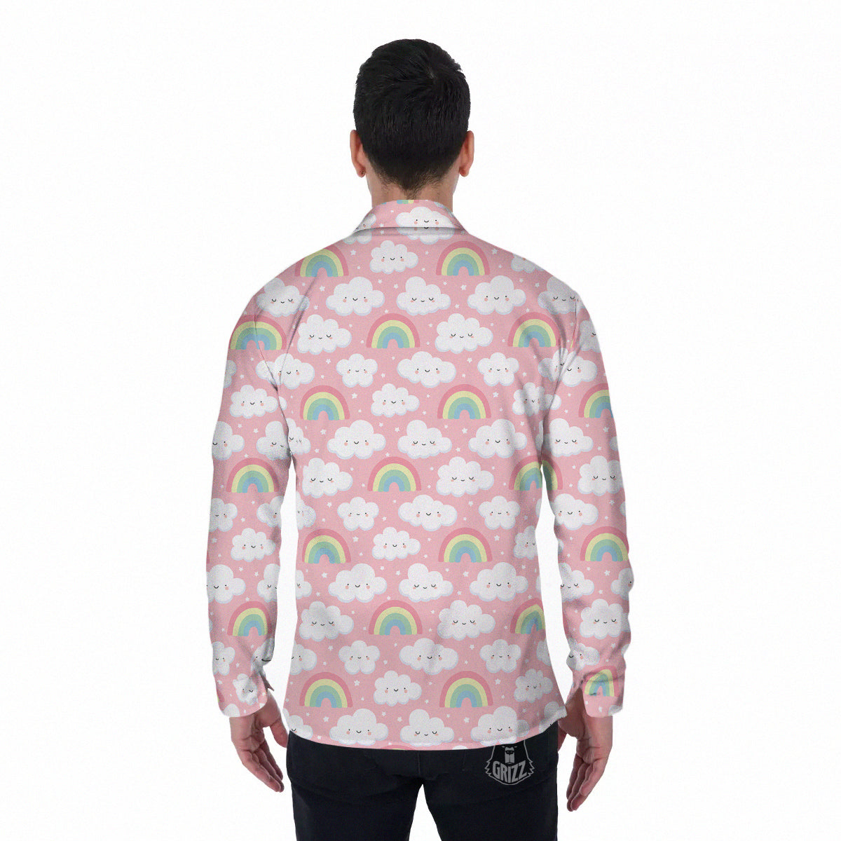 Cloud Cute Print Pattern Men's Long Sleeve Shirts-grizzshop