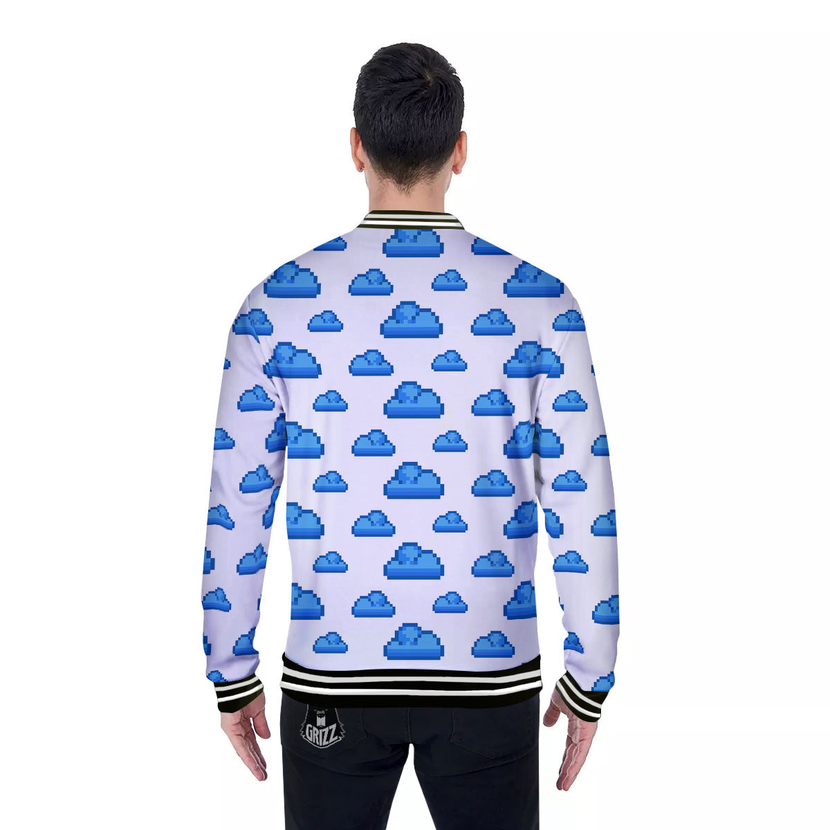 Cloud Pixel Print Pattern Baseball Jacket-grizzshop