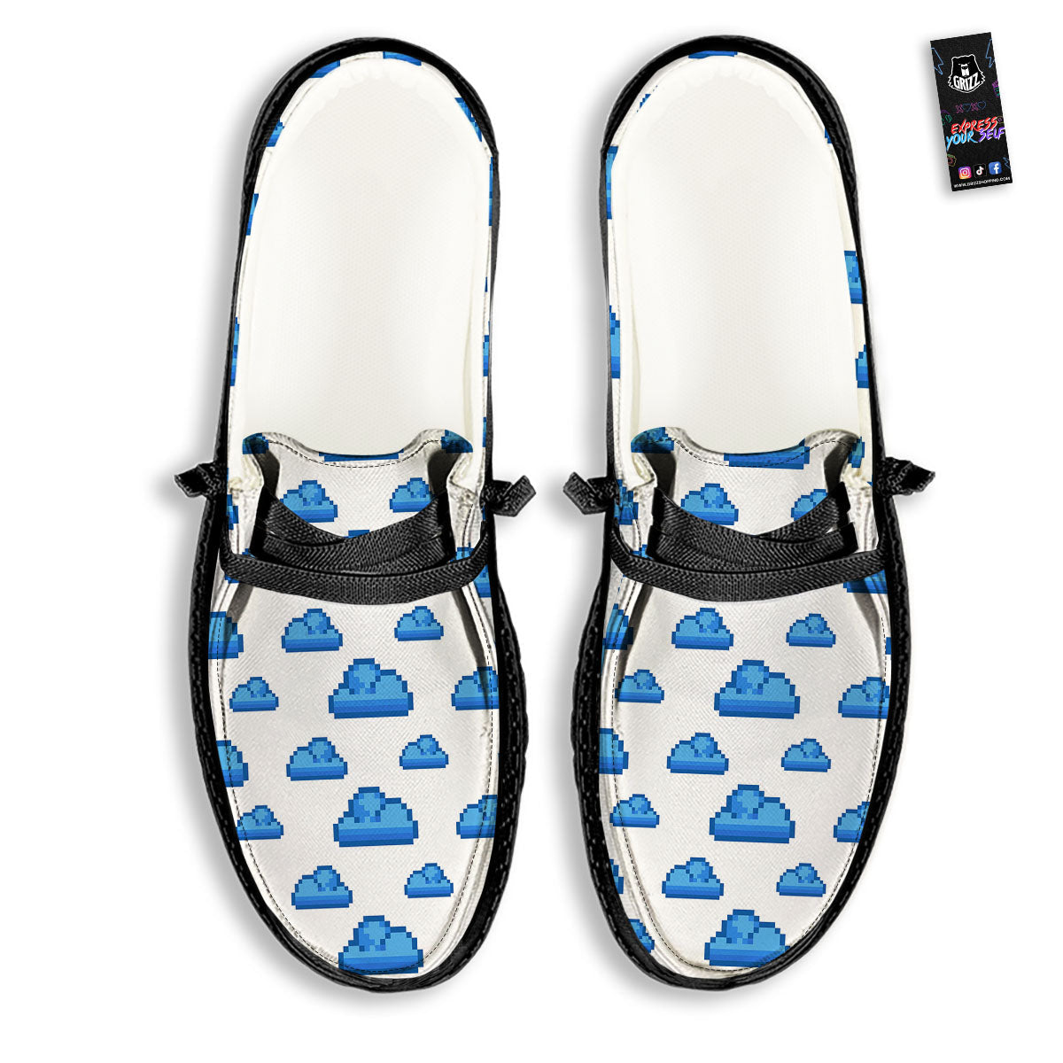 Cloud Pixel Print Pattern Black Loafers-grizzshop