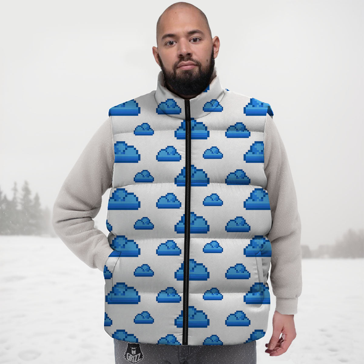 Cloud Pixel Print Pattern Down Vest