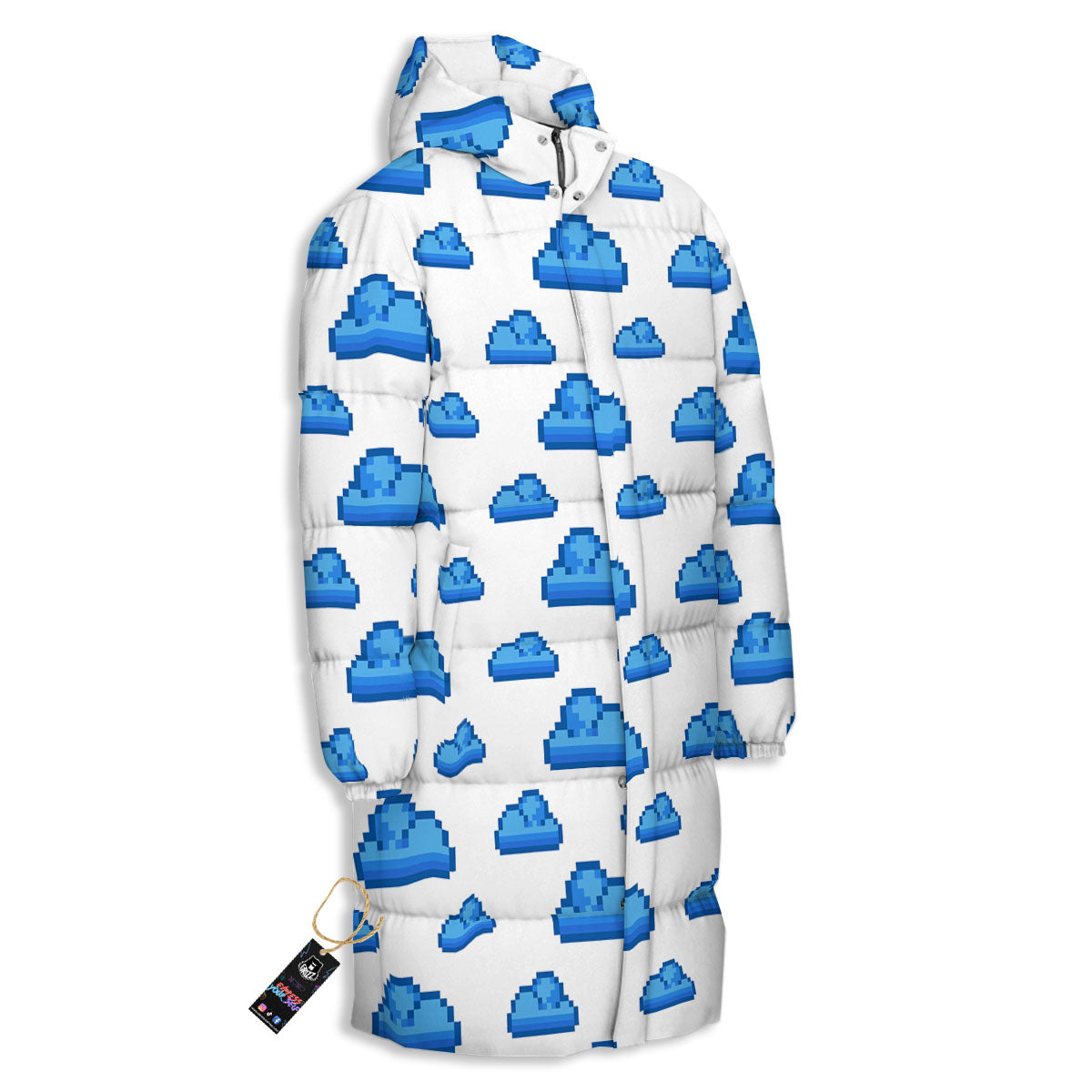 Cloud Pixel Print Pattern Long Down Jacket-grizzshop