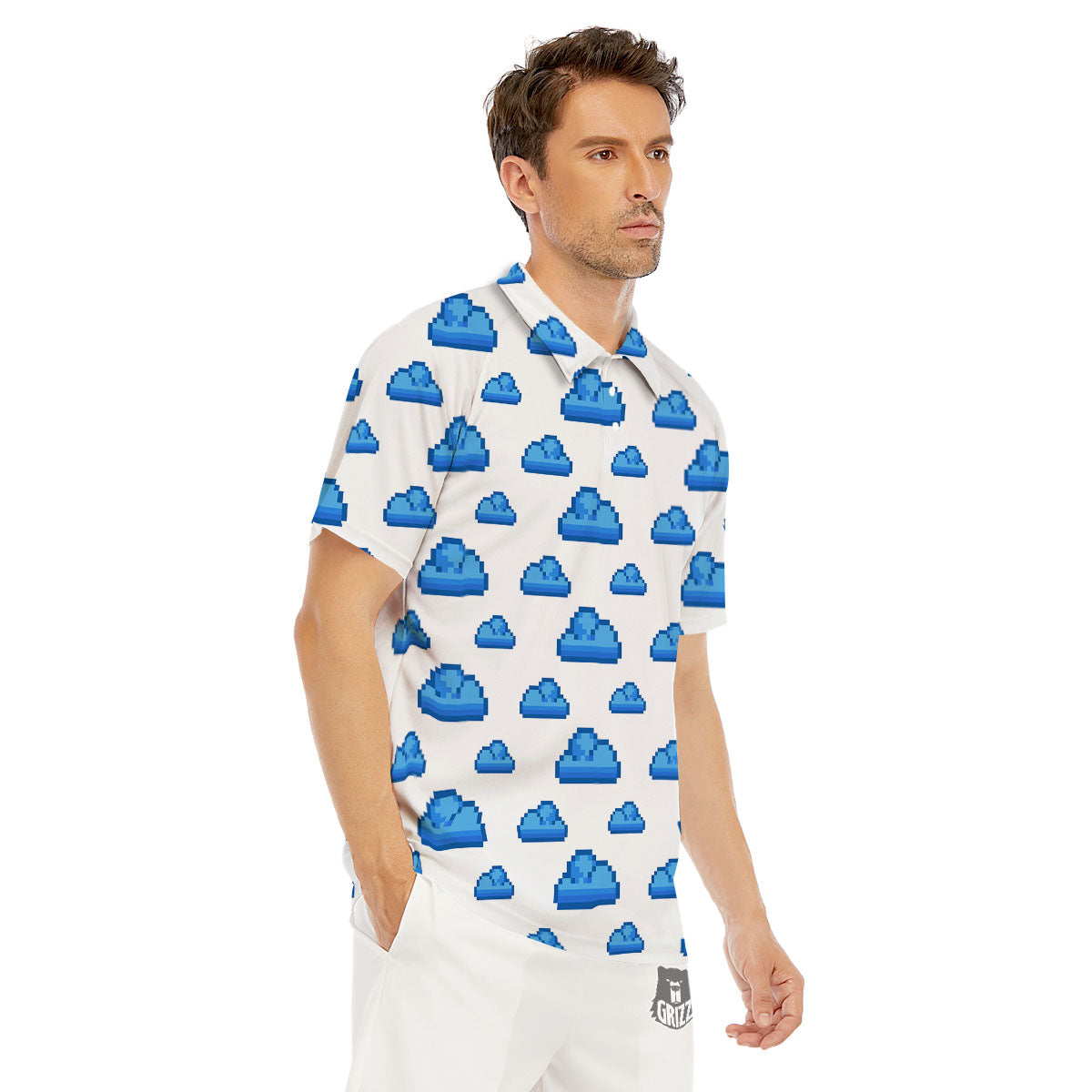 Cloud Pixel Print Pattern Men's Golf Shirts-grizzshop