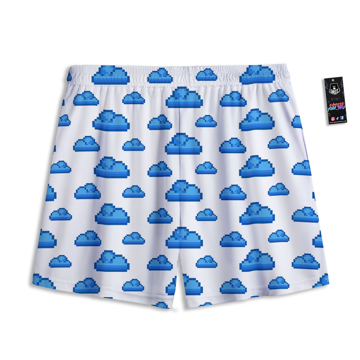 Cloud Pixel Print Pattern Mesh Shorts