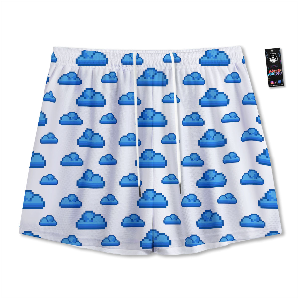 Cloud Pixel Print Pattern Mesh Shorts