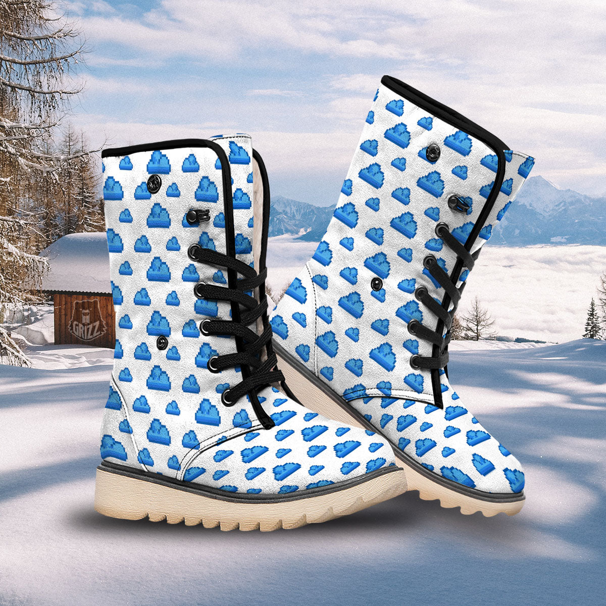 Cloud Pixel Print Pattern Snow Boots-grizzshop