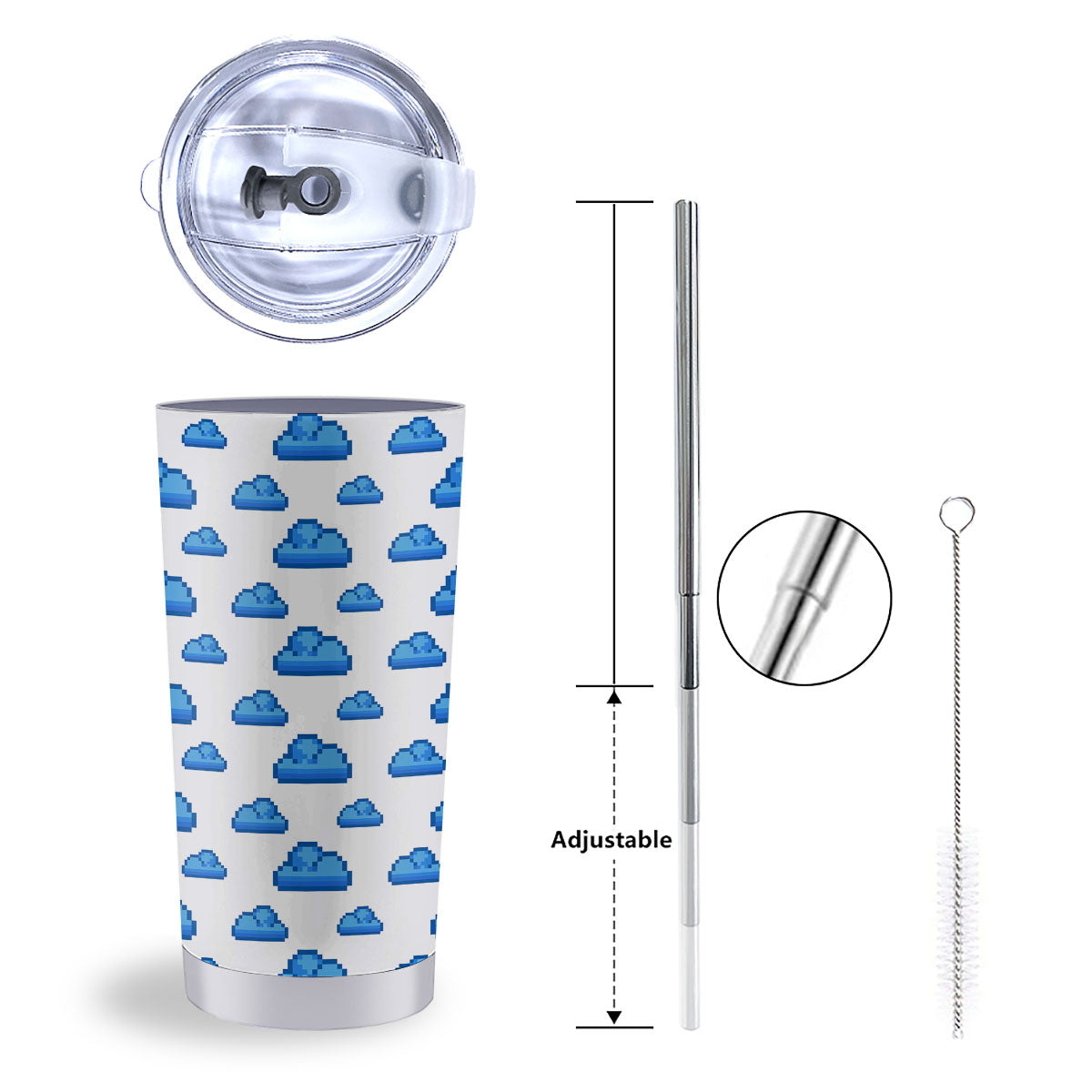Cloud Pixel Print Pattern Tumbler-grizzshop