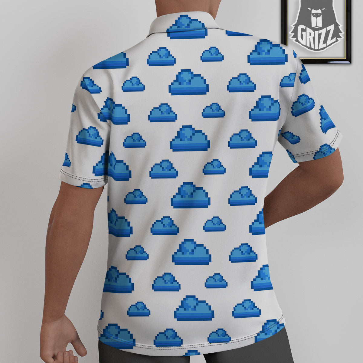 Cloud Pixel Print Pattern Untucked Shirts-grizzshop