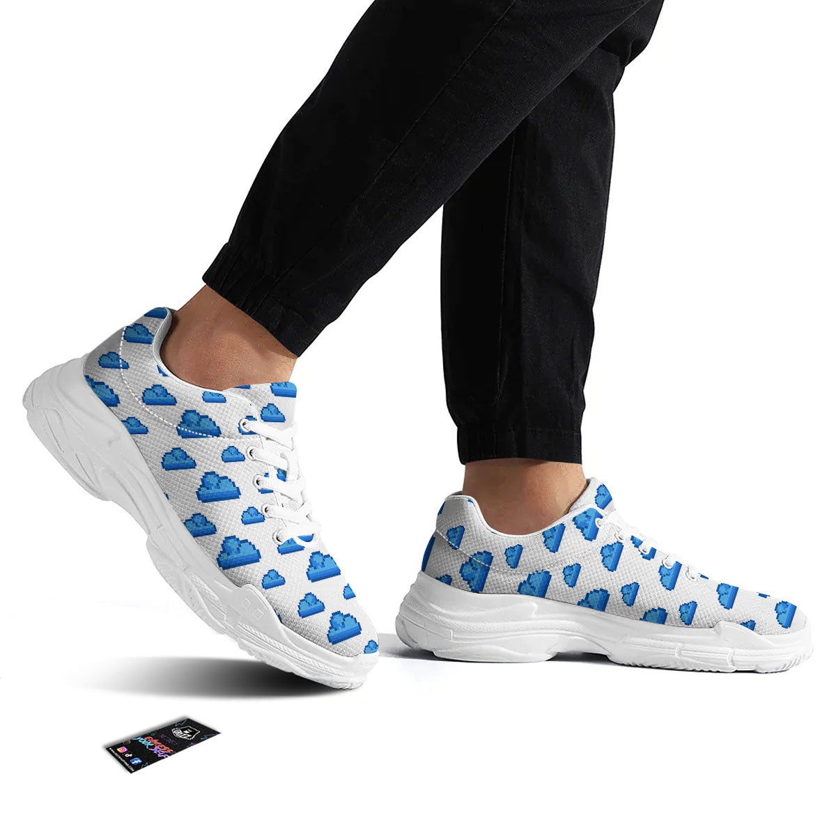 Cloud Pixel Print Pattern White Chunky Shoes-grizzshop