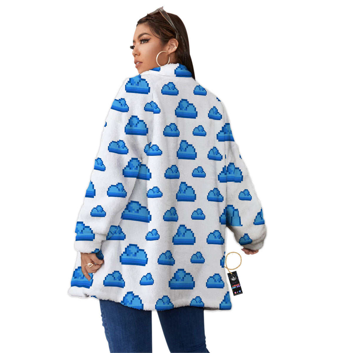 Cloud Pixel Print Pattern Women's Sherpa Jacket-grizzshop