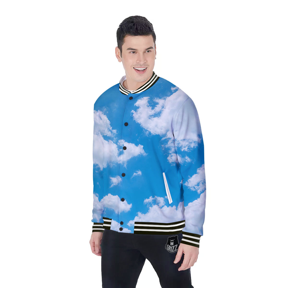 Cloud Sky Print Baseball Jacket-grizzshop