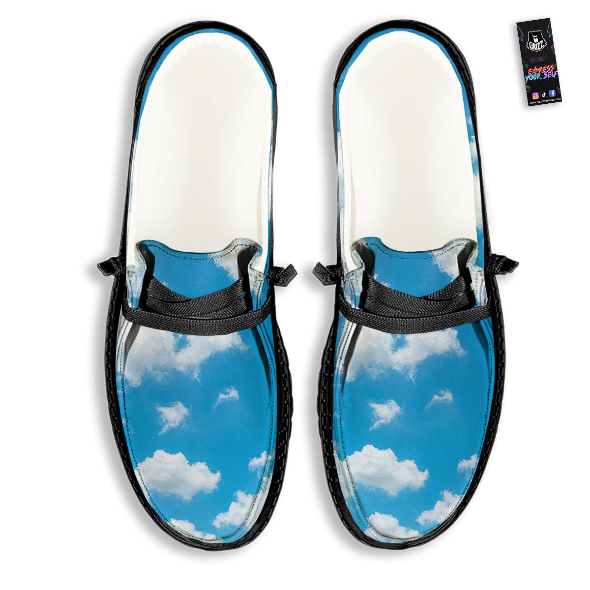 Cloud Sky Print Black Loafers-grizzshop