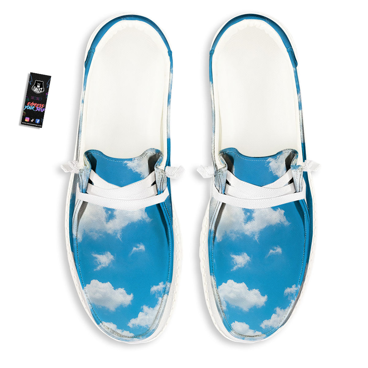 Cloud Sky Print Black Loafers-grizzshop