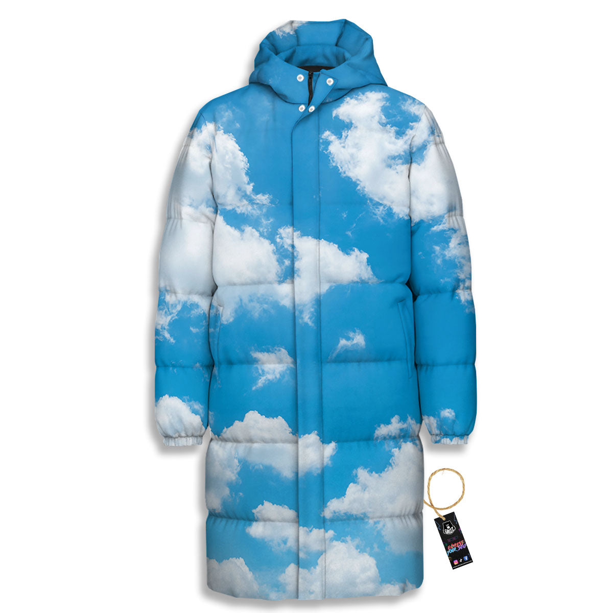 Cloud Sky Print Long Down Jacket-grizzshop
