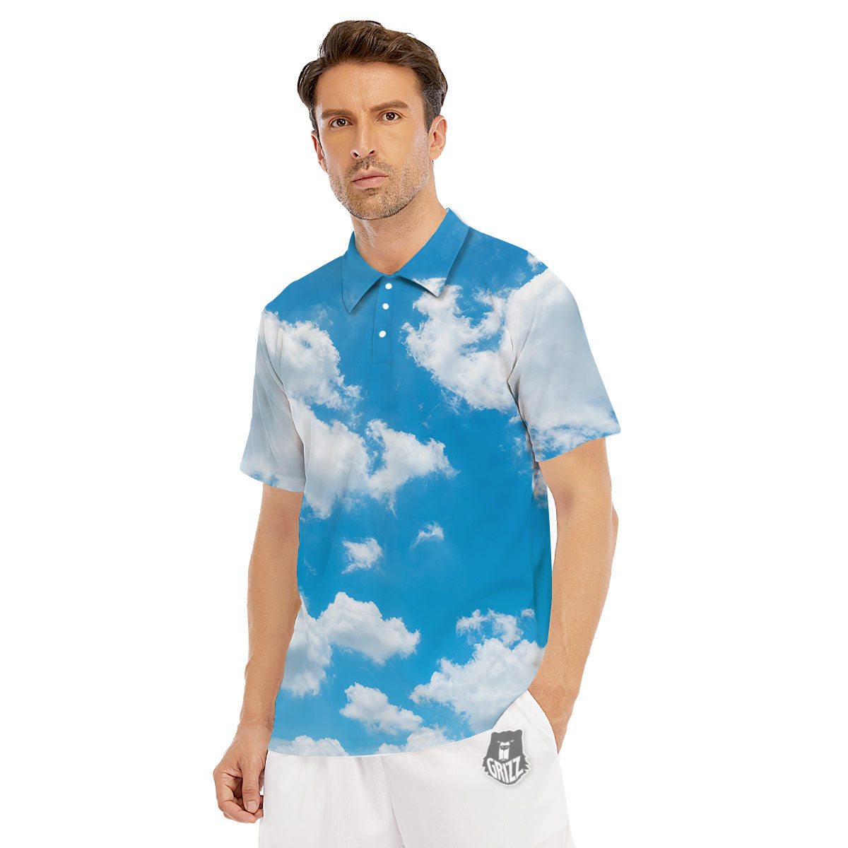 Cloud Sky Print Men's Golf Shirts-grizzshop