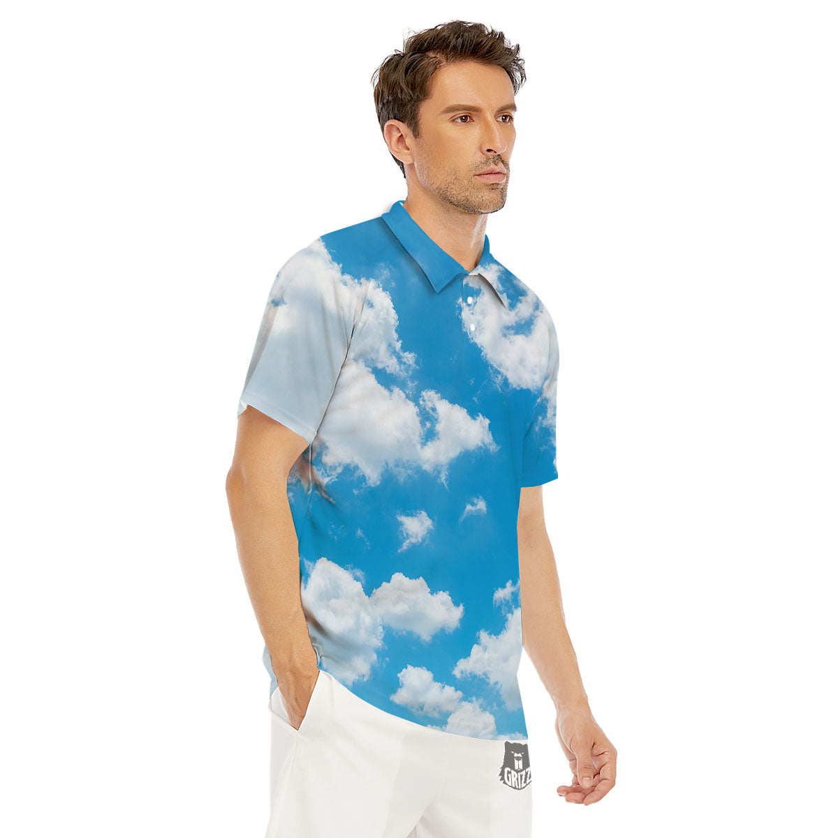 Cloud Sky Print Men's Golf Shirts-grizzshop