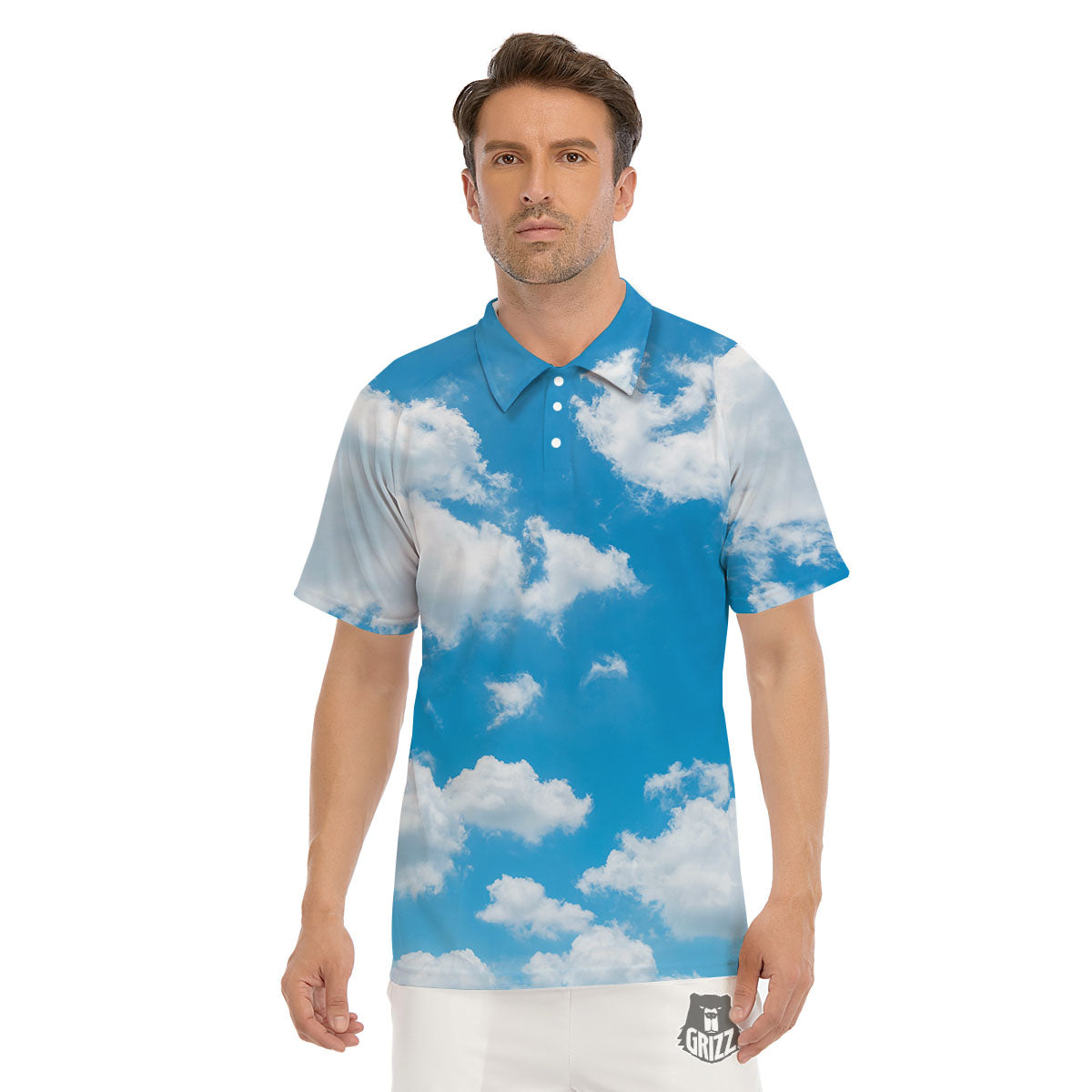 Cloud Sky Print Men's Golf Shirts-grizzshop