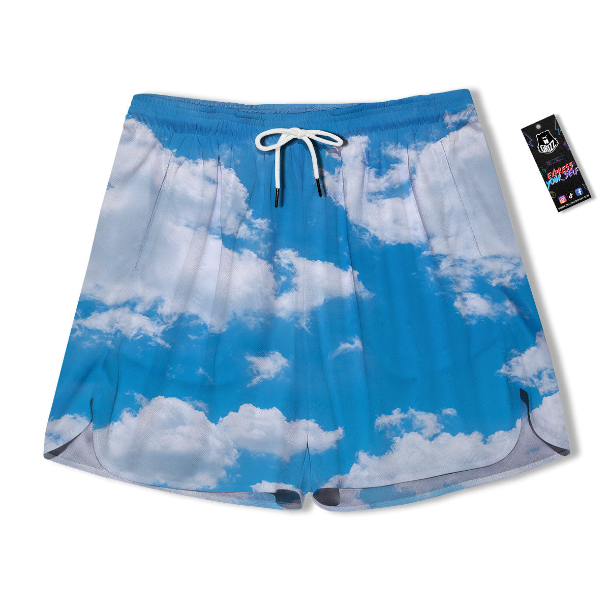 Cloud Sky Print Men's Running Shorts-grizzshop