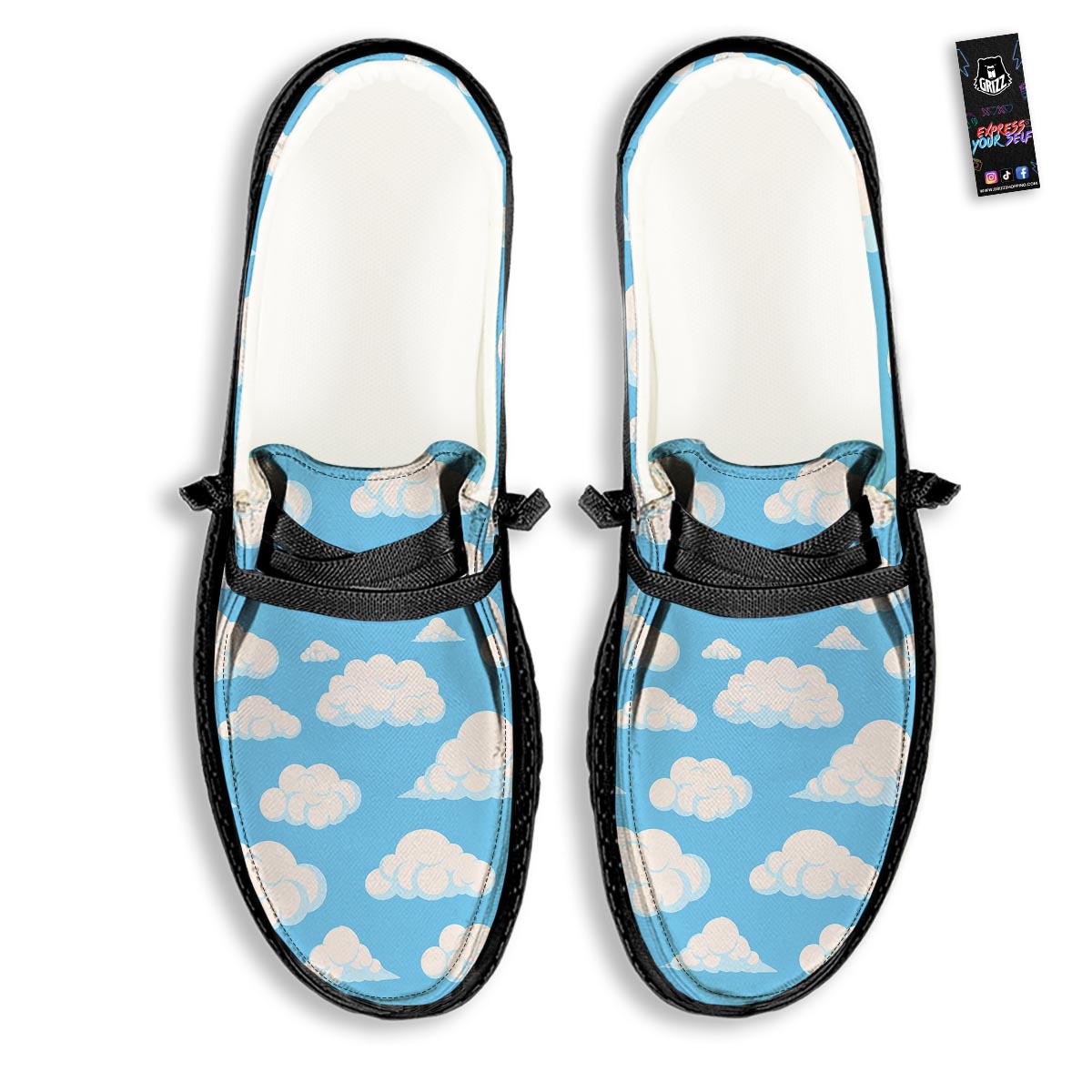 Cloud Sky Print Pattern Black Loafers-grizzshop