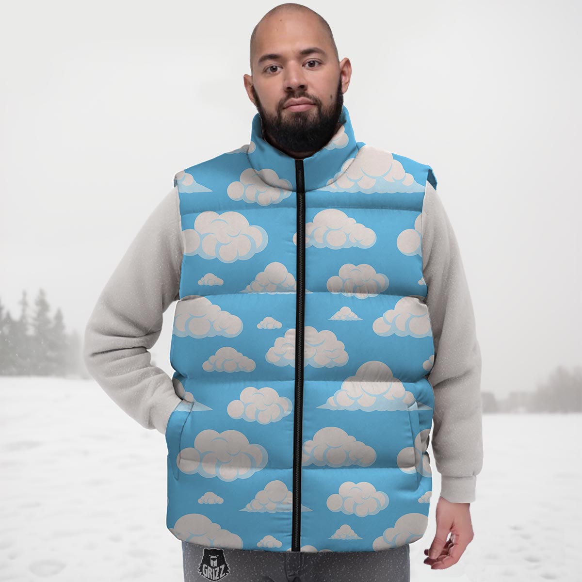 Cloud Sky Print Pattern Down Vest-grizzshop