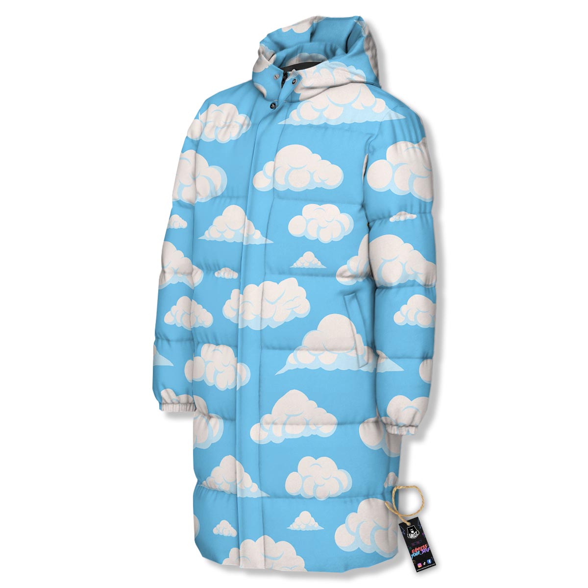 Cloud Sky Print Pattern Long Down Jacket-grizzshop