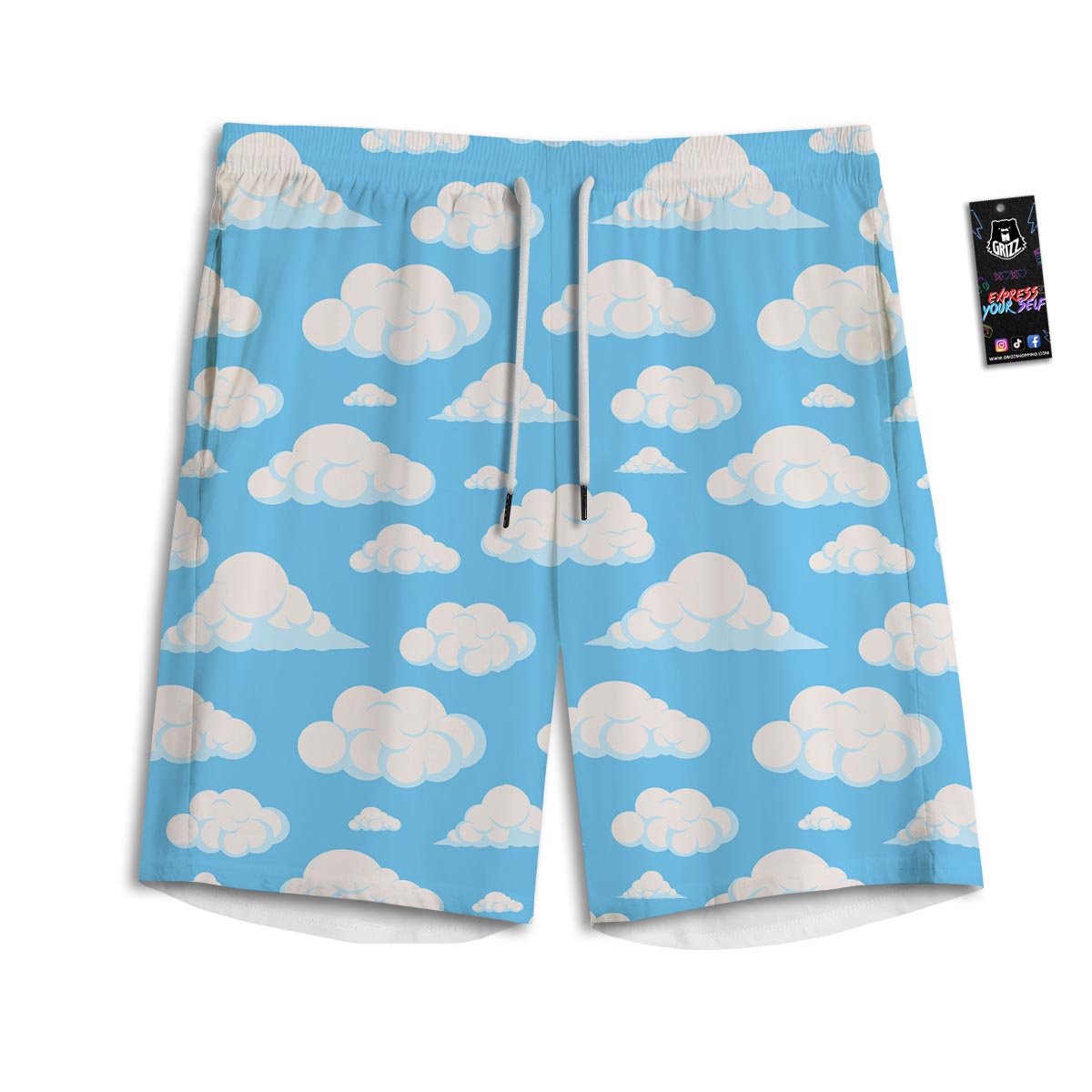 Cloud Sky Print Pattern Men's Athletic Shorts-grizzshop