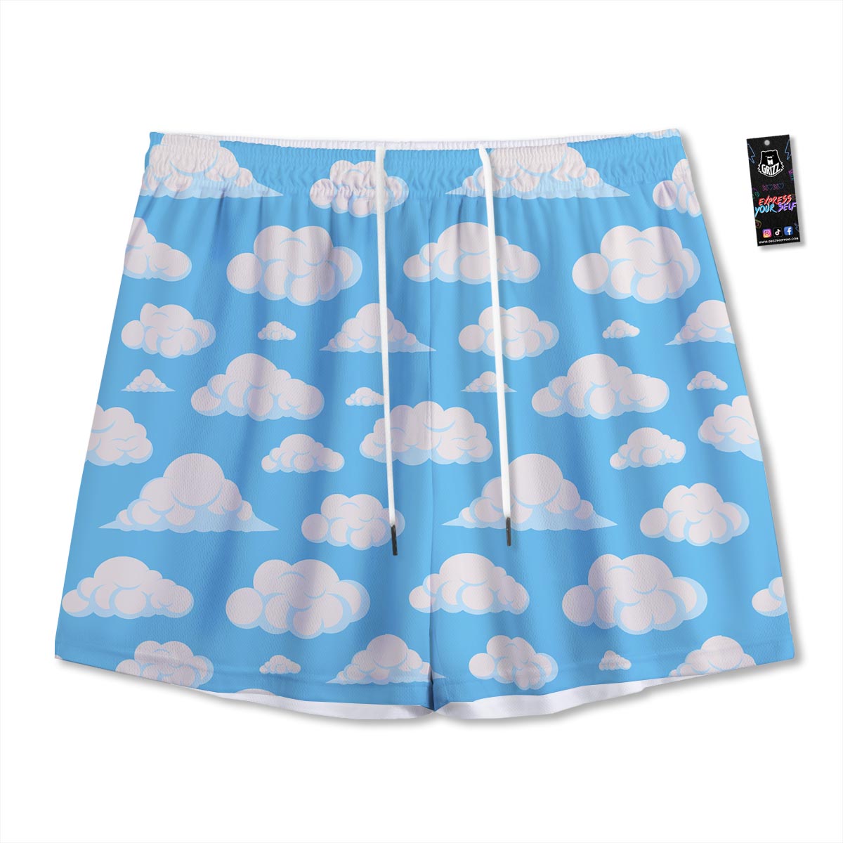 Cloud Sky Print Pattern Mesh Shorts-grizzshop
