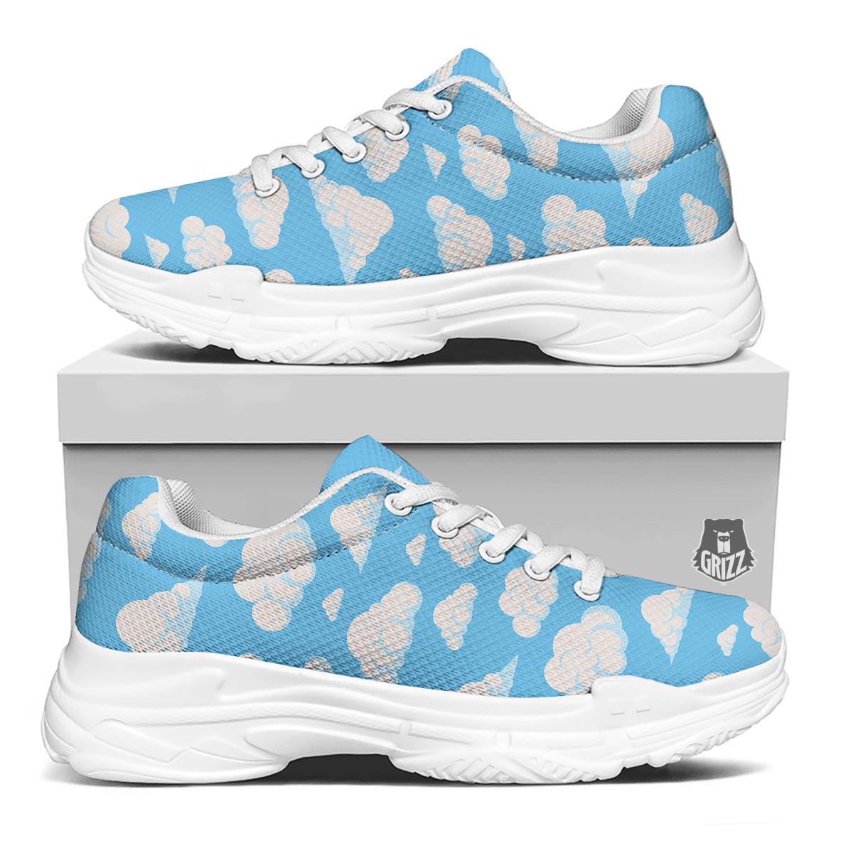 Cloud Sky Print Pattern White Chunky Shoes-grizzshop