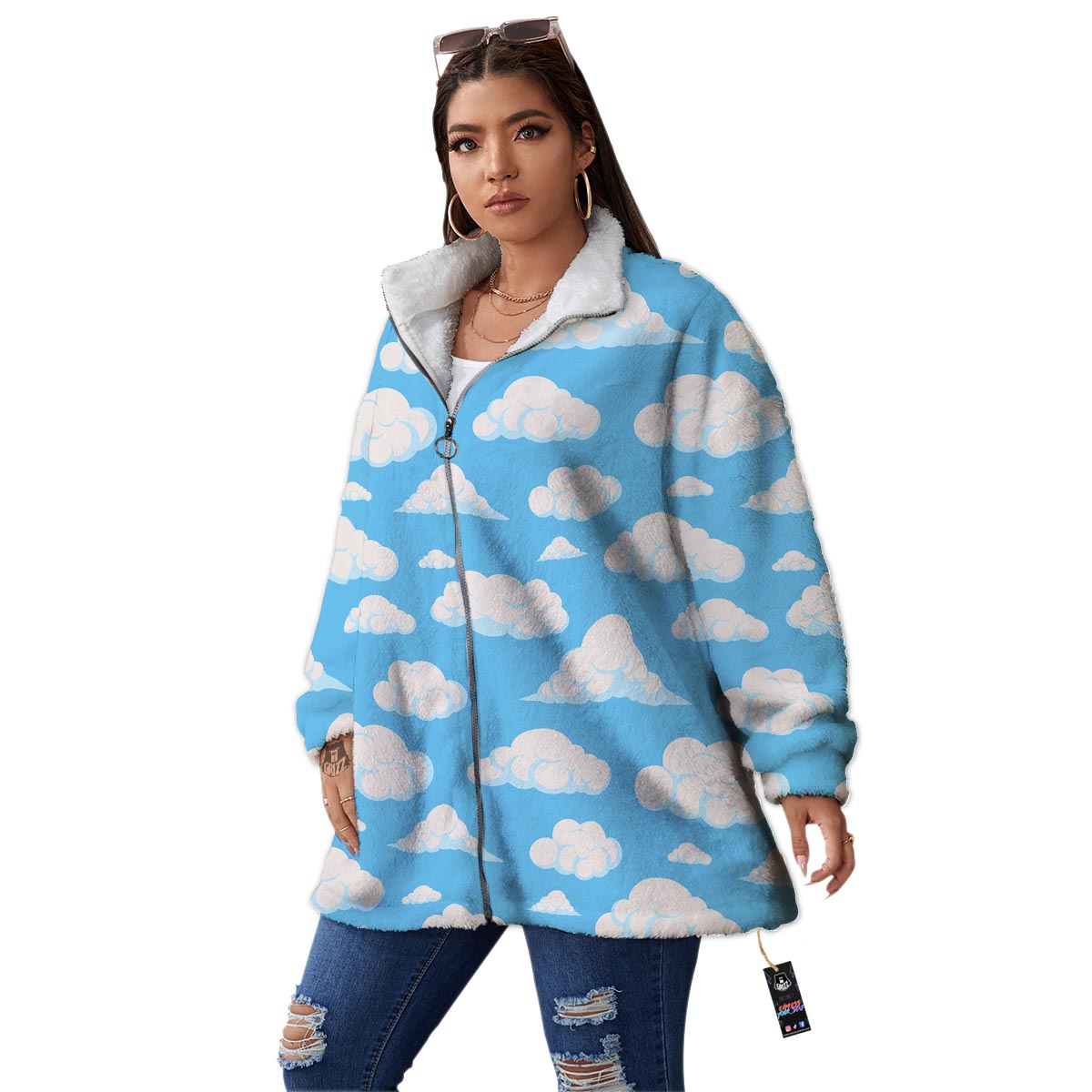 Cloud Sky Print Pattern Women's Sherpa Jacket-grizzshop
