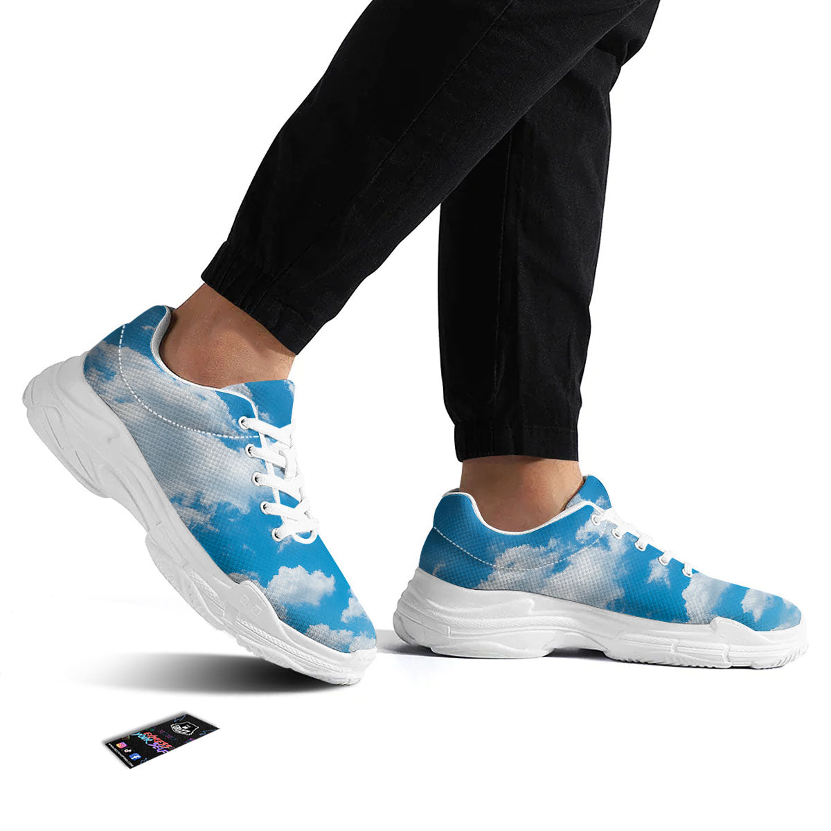 Cloud Sky Print White Chunky Shoes-grizzshop
