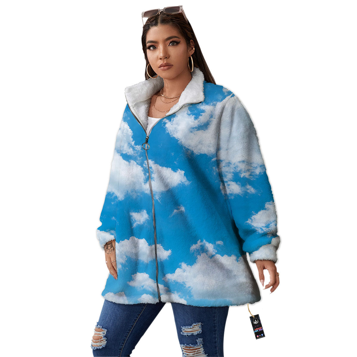 Cloud Sky Print Women's Sherpa Jacket-grizzshop