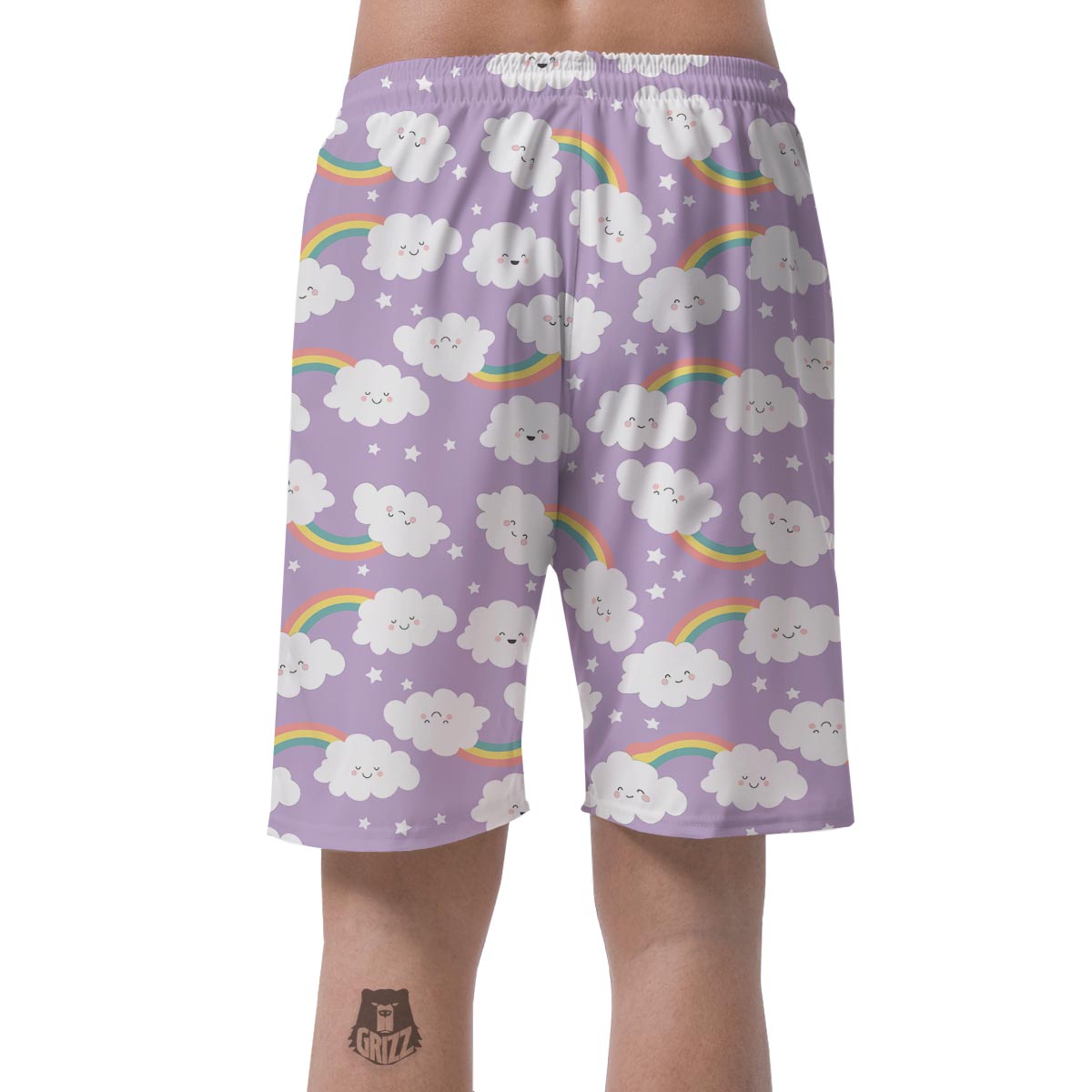 Cloud Smile Pattern Print Men's Shorts-grizzshop