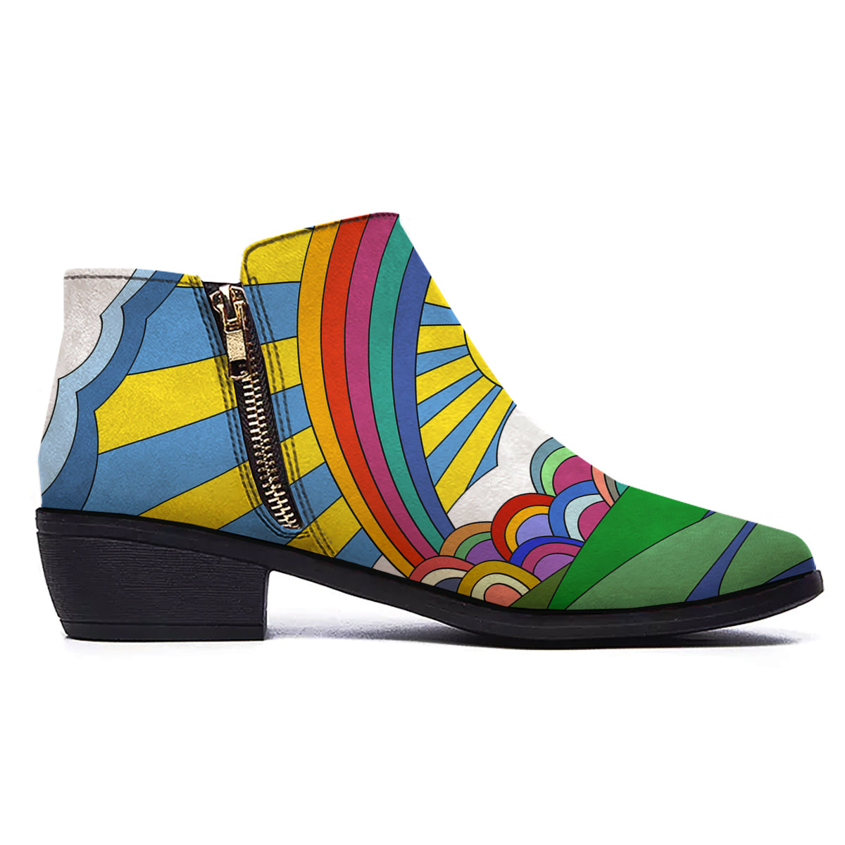 Clouds Rainbows Hippie Art Print Ankle Boots-grizzshop