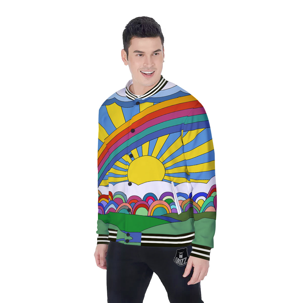 Clouds Rainbows Hippie Art Print Baseball Jacket-grizzshop