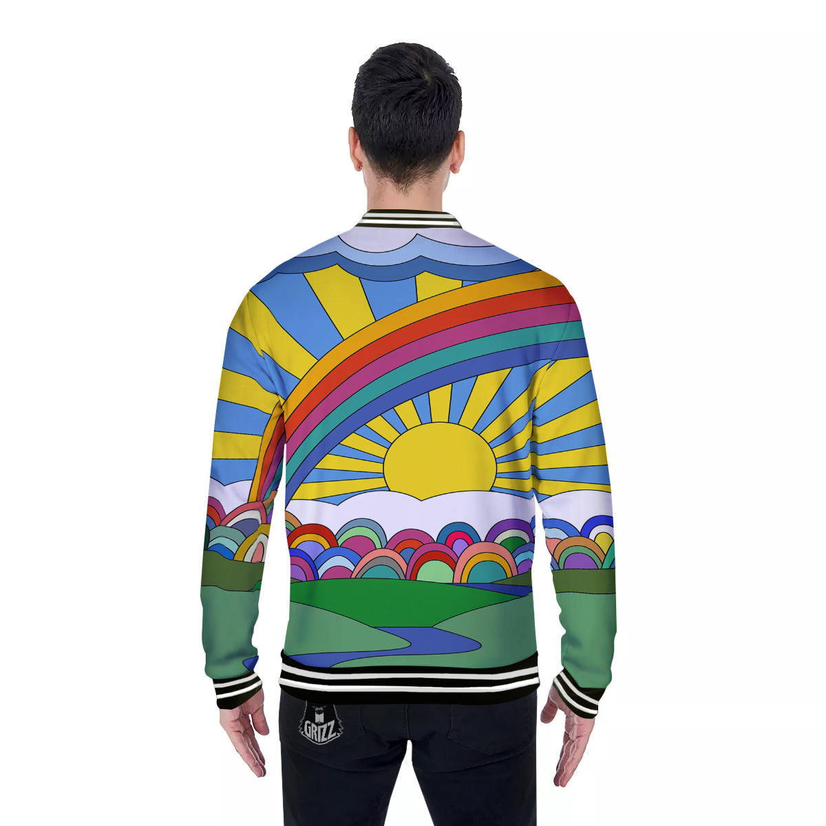 Clouds Rainbows Hippie Art Print Baseball Jacket-grizzshop