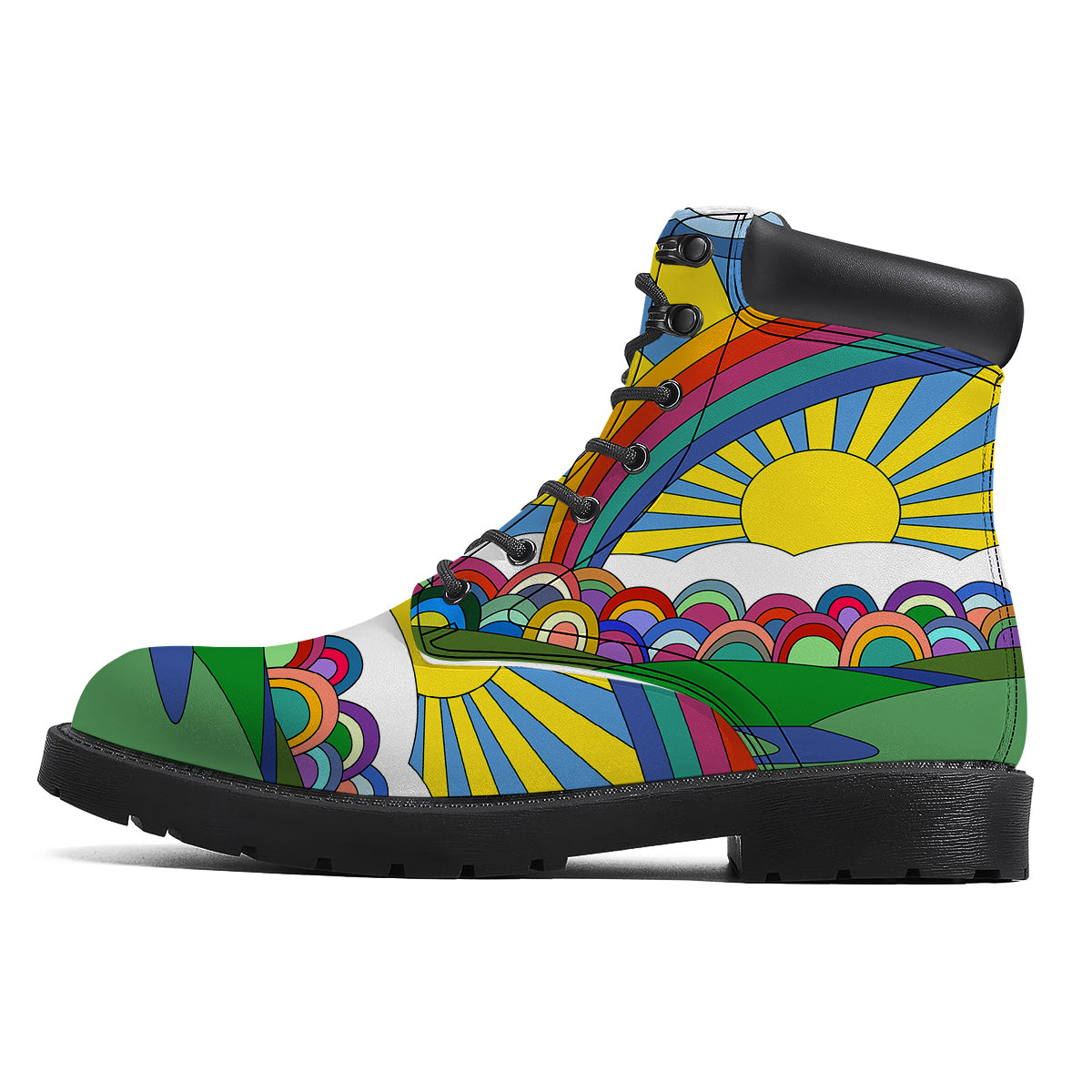 Clouds Rainbows Hippie Art Print Boots-grizzshop