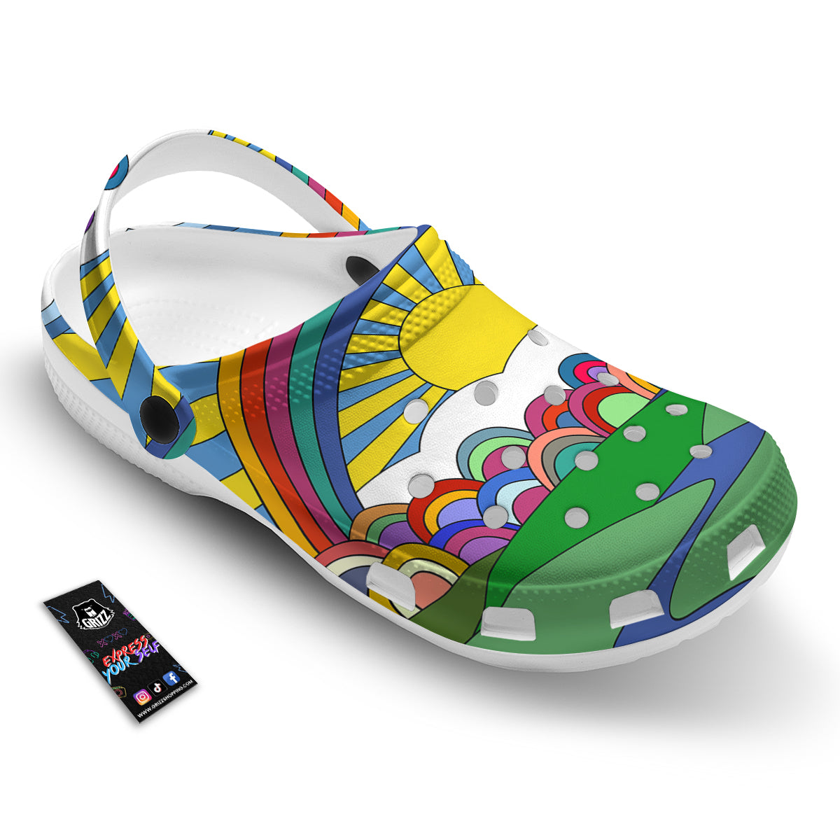 Clouds Rainbows Hippie Art Print Clog-grizzshop