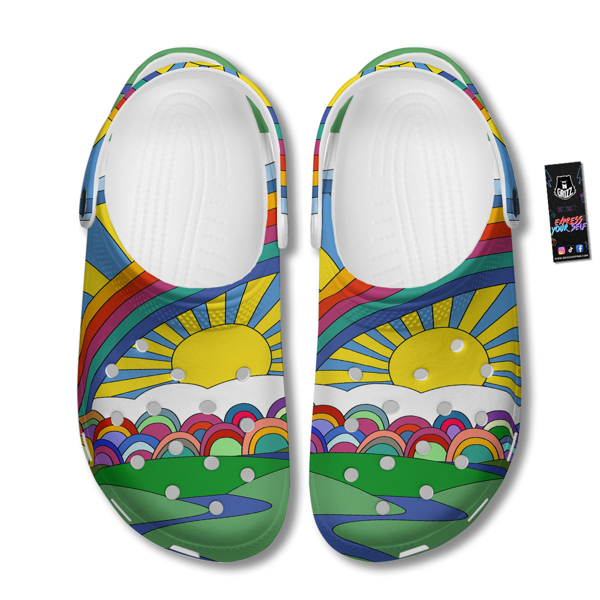 Clouds Rainbows Hippie Art Print Clog-grizzshop