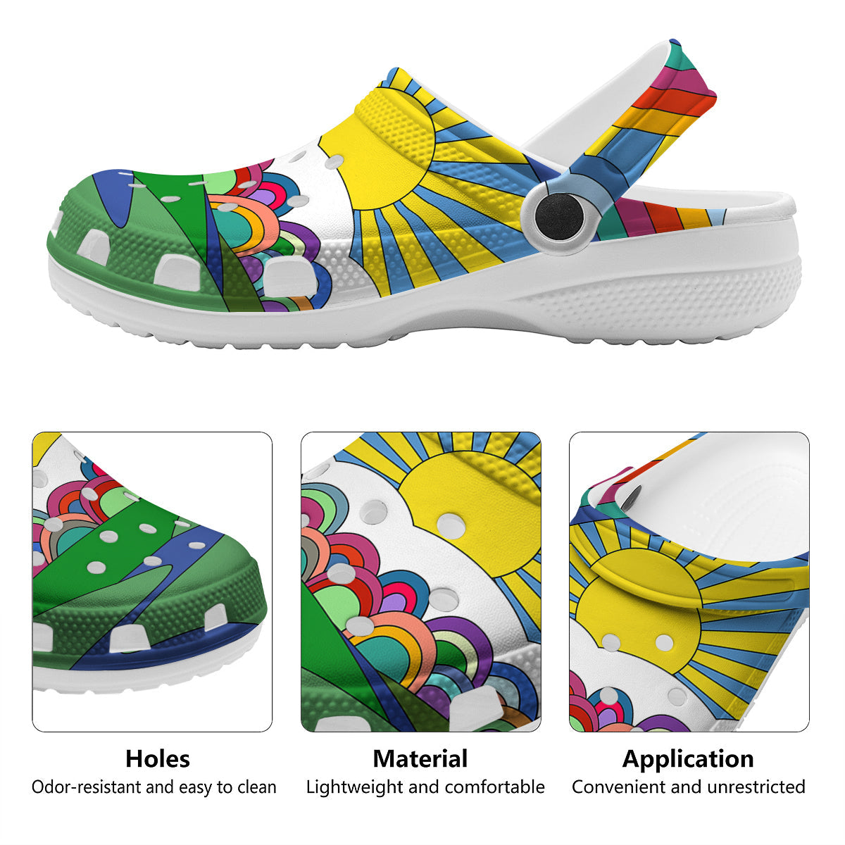 Clouds Rainbows Hippie Art Print Clog-grizzshop