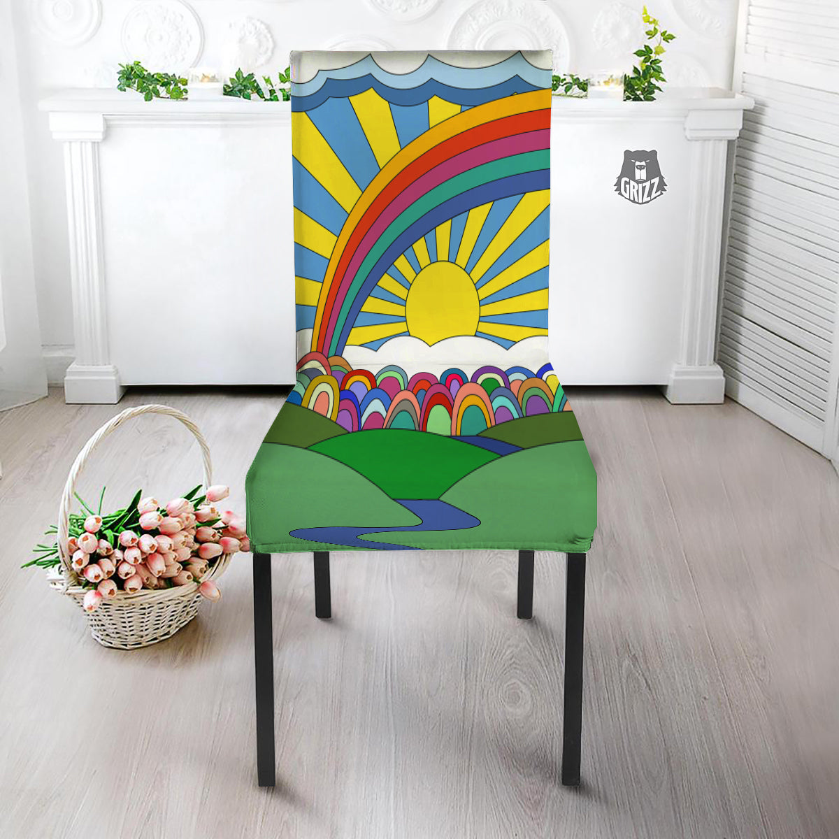 Clouds Rainbows Hippie Art Print Dining Chair Slipcover-grizzshop
