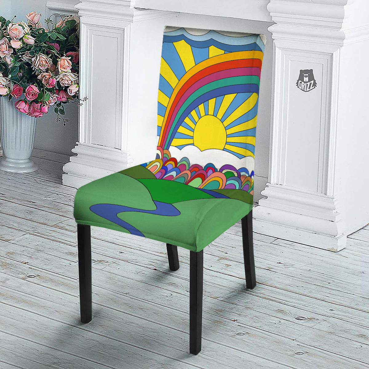 Clouds Rainbows Hippie Art Print Dining Chair Slipcover-grizzshop