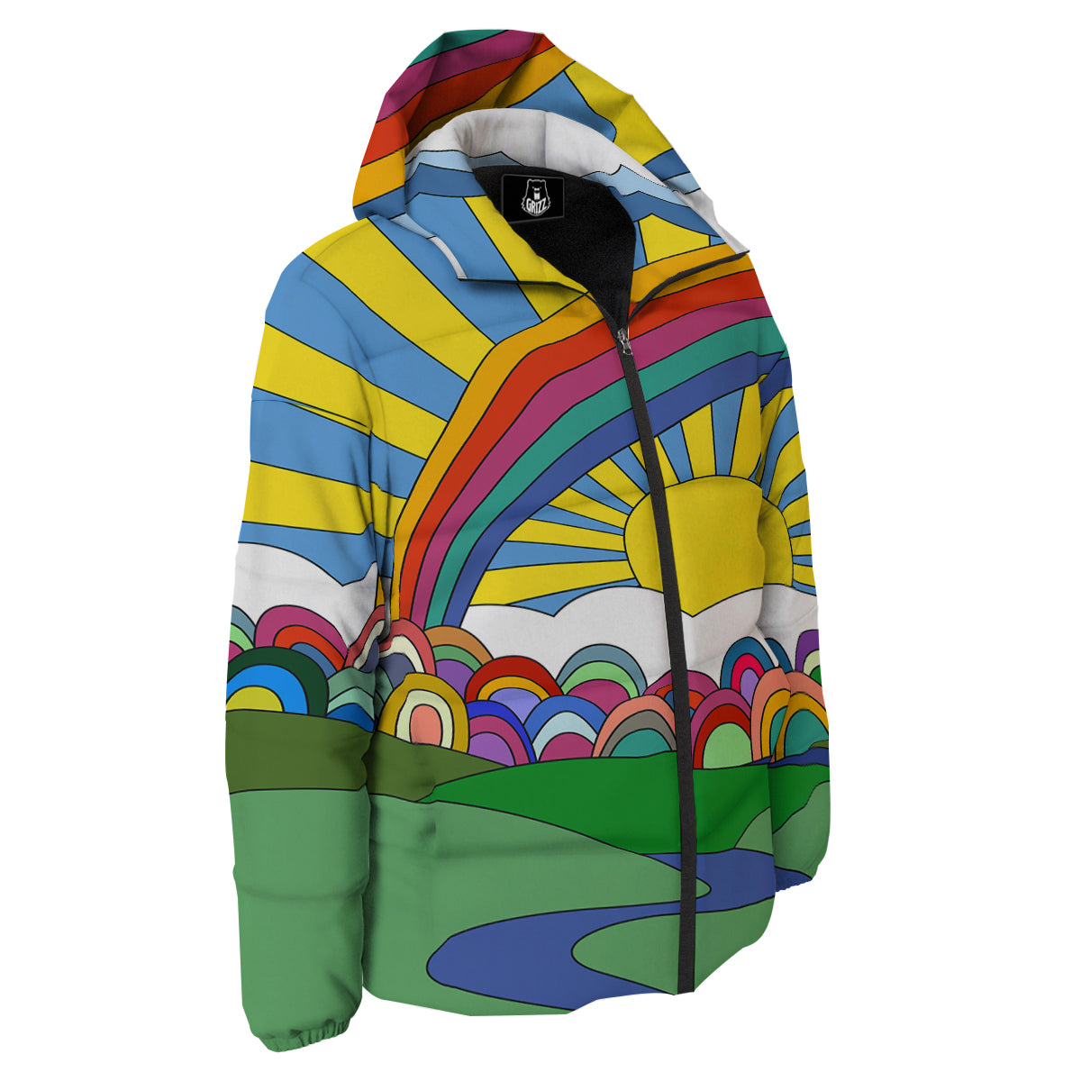 Clouds Rainbows Hippie Art Print Down Jacket-grizzshop