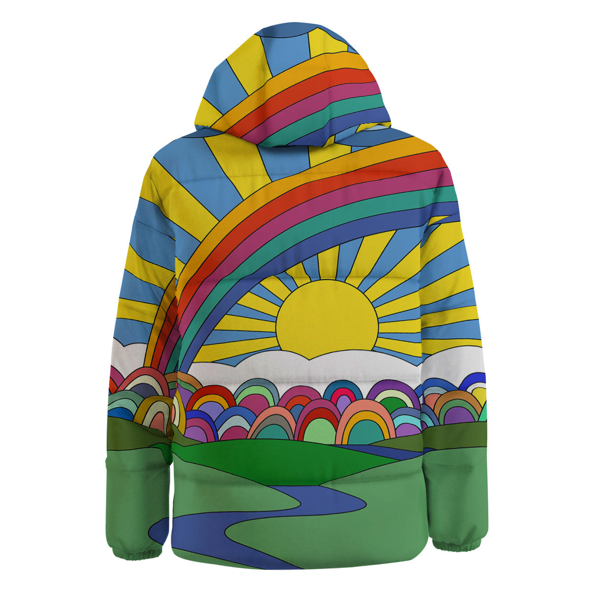 Clouds Rainbows Hippie Art Print Down Jacket-grizzshop