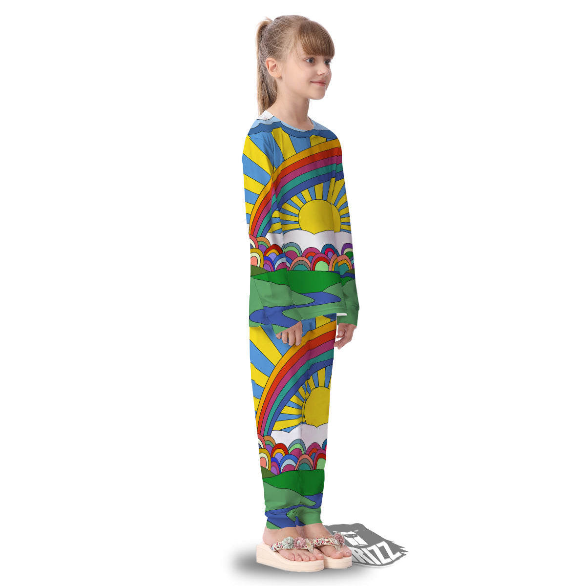 Clouds Rainbows Hippie Art Print Kid's Pajamas-grizzshop