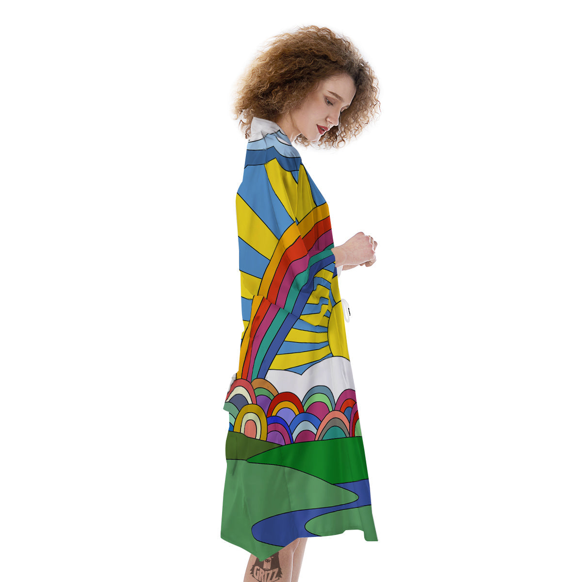 Clouds Rainbows Hippie Art Print Kimono-grizzshop