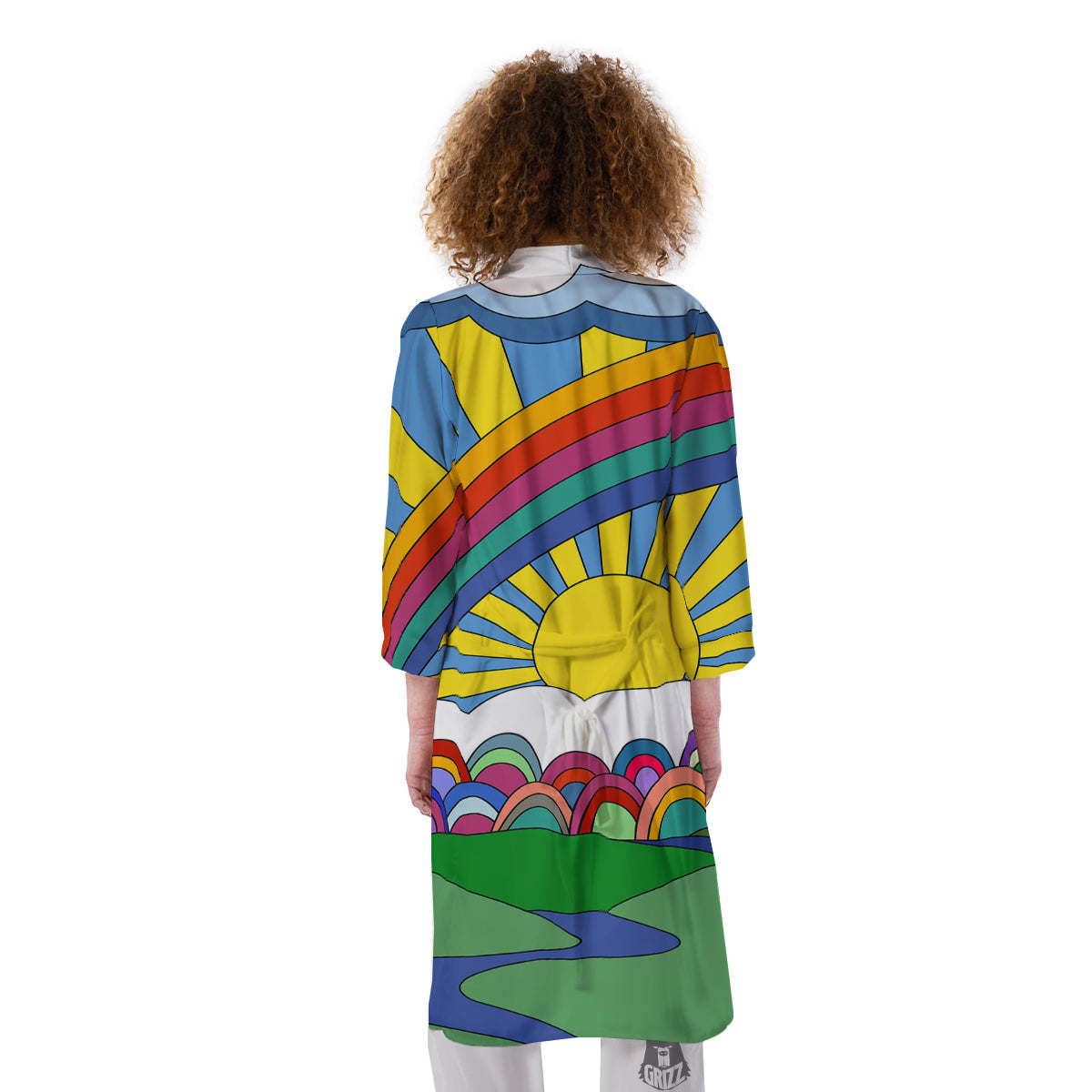 Clouds Rainbows Hippie Art Print Kimono-grizzshop