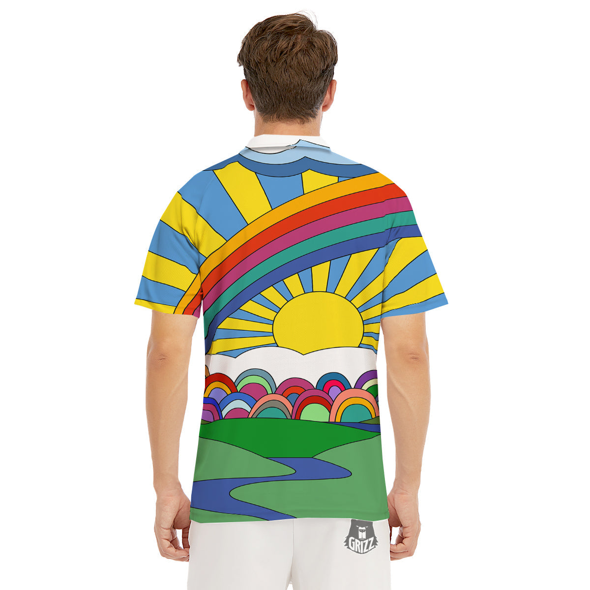 Clouds Rainbows Hippie Art Print Men's Golf Shirts-grizzshop