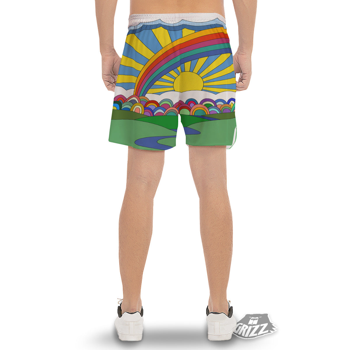 Clouds Rainbows Hippie Art Print Men's Gym Shorts-grizzshop