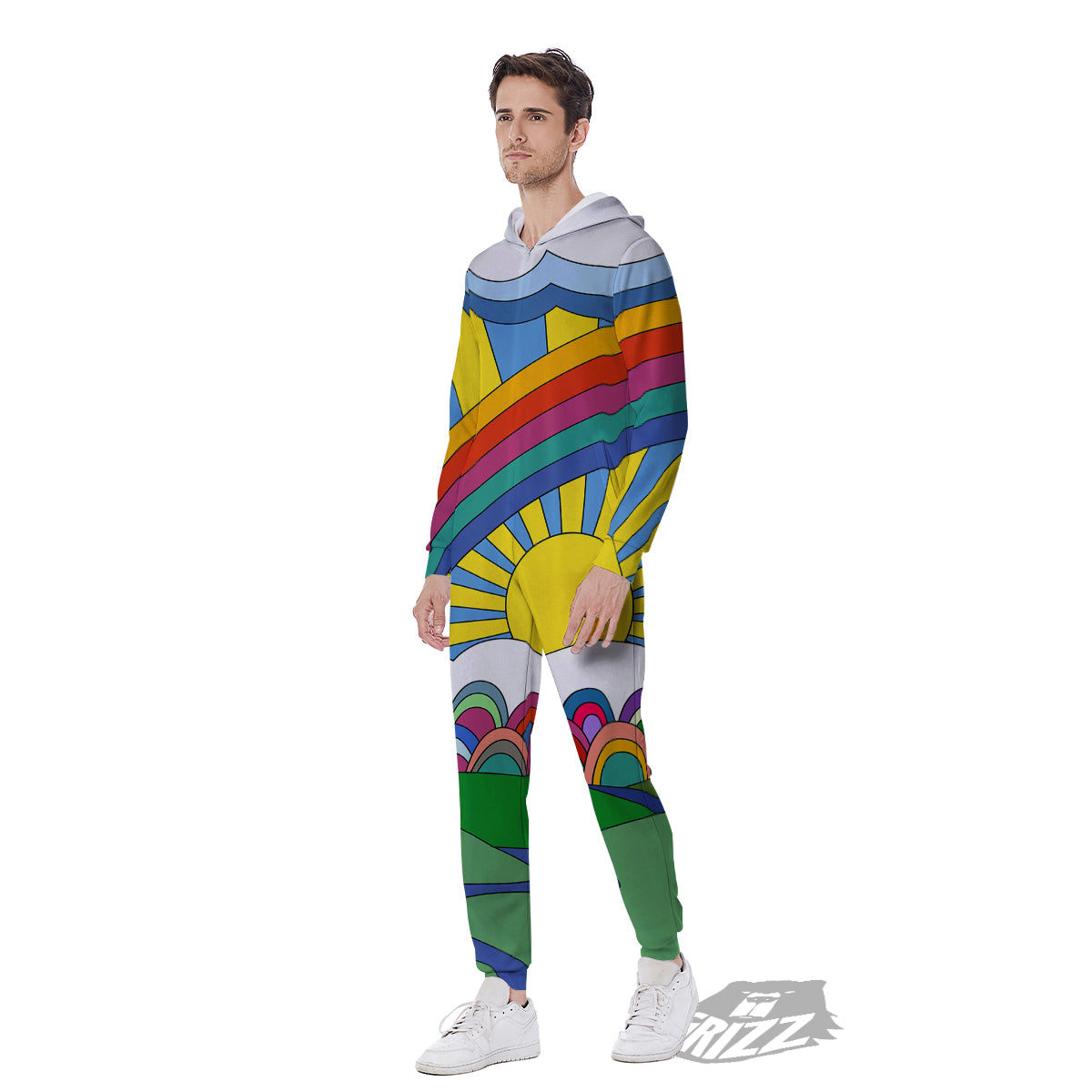 Clouds Rainbows Hippie Art Print Men's Jumpsuit-grizzshop