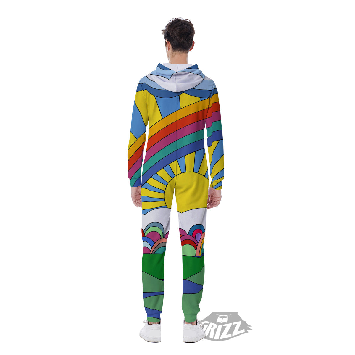 Clouds Rainbows Hippie Art Print Men's Jumpsuit-grizzshop