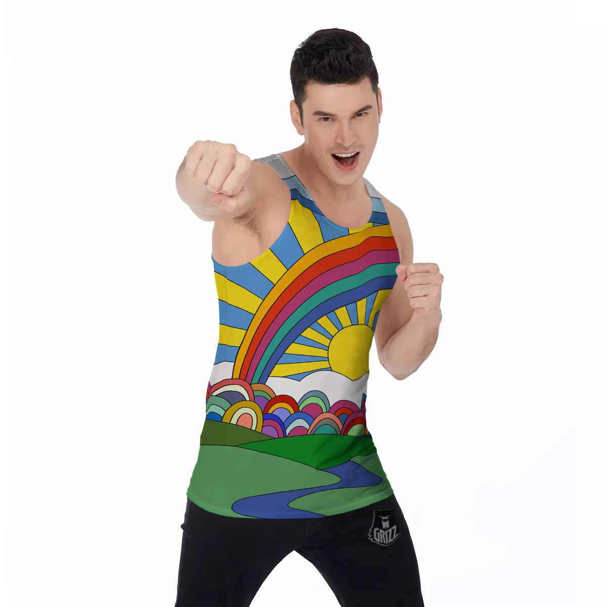 Clouds Rainbows Hippie Art Print Men's Tank Top-grizzshop